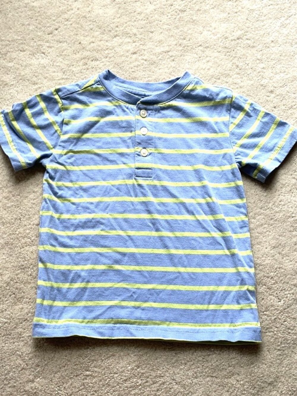Primary Blue Yellow Stripes Short Sleeve Henley Tee Shirt Boys Size 3